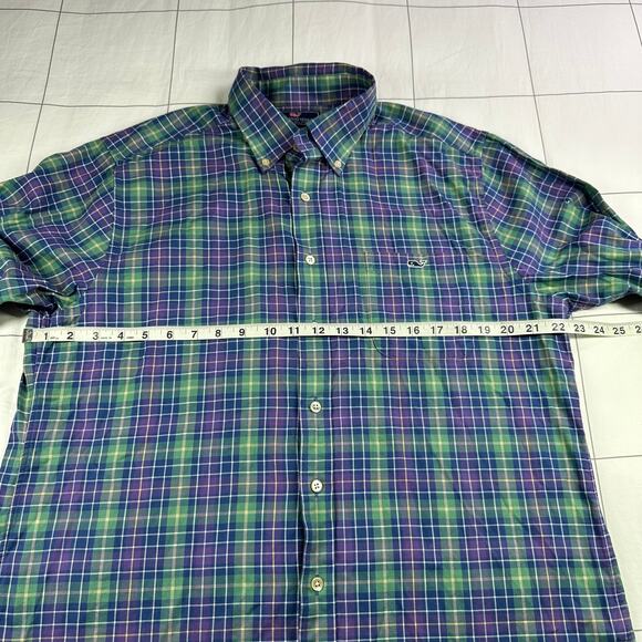 Vineyard Vines Shirt Mens Large Green Blue Plaid Slim Fit Tucker Button Down - Picture 6 of 7